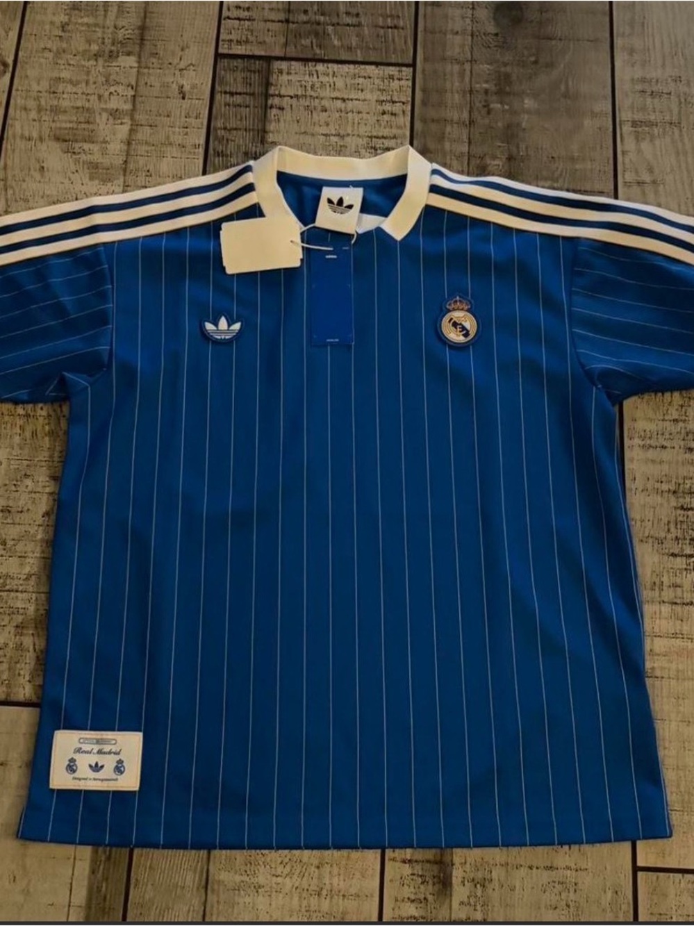 adidas Real Madrid Soccer Jersey Collared Pinstripe Blue White Size Mens XS